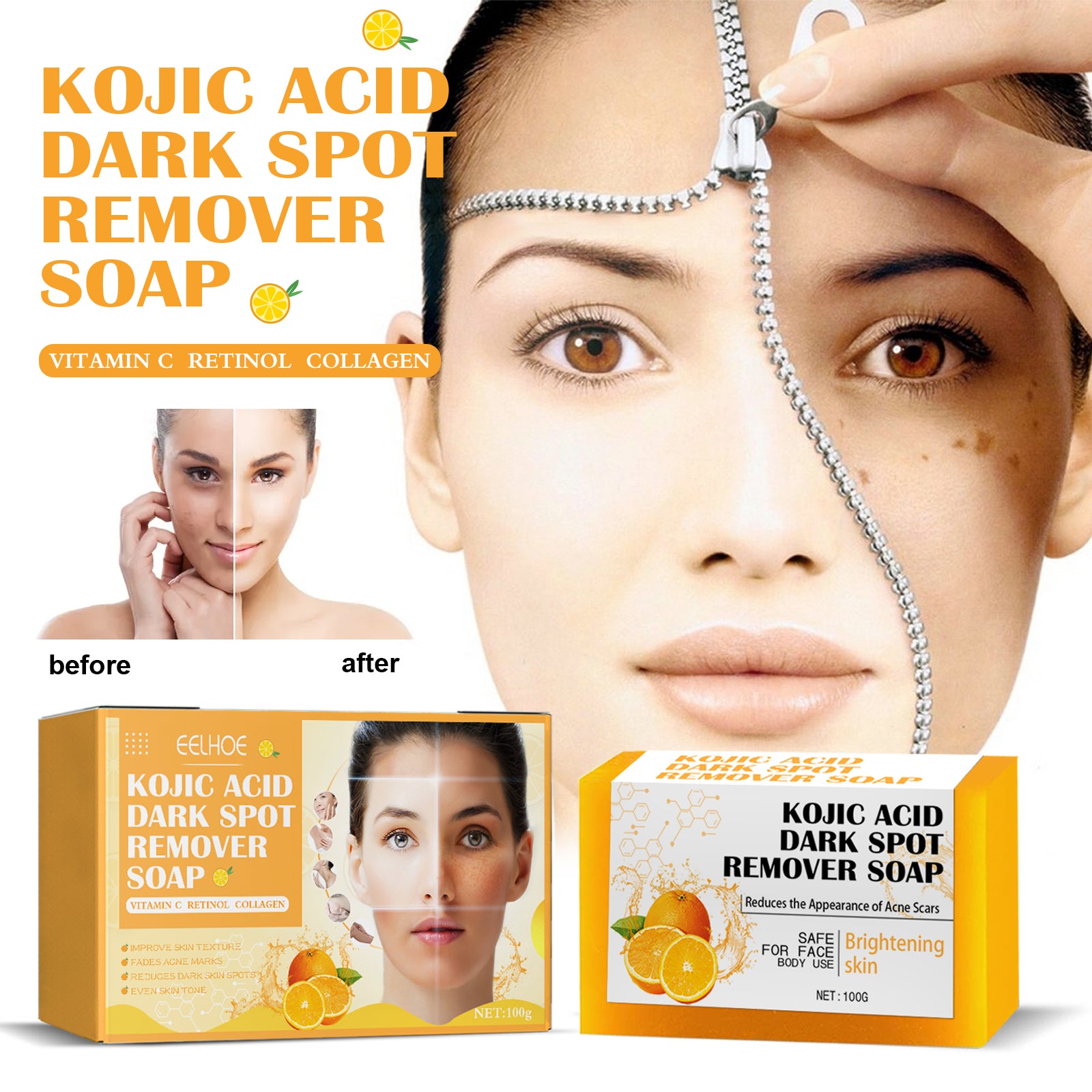 EELHOE Kojic Acid Soap Cleanser Cleansing Soap Dilute Cleansing Cleanser Pore-Clearing Exfoliating Skincare Soap