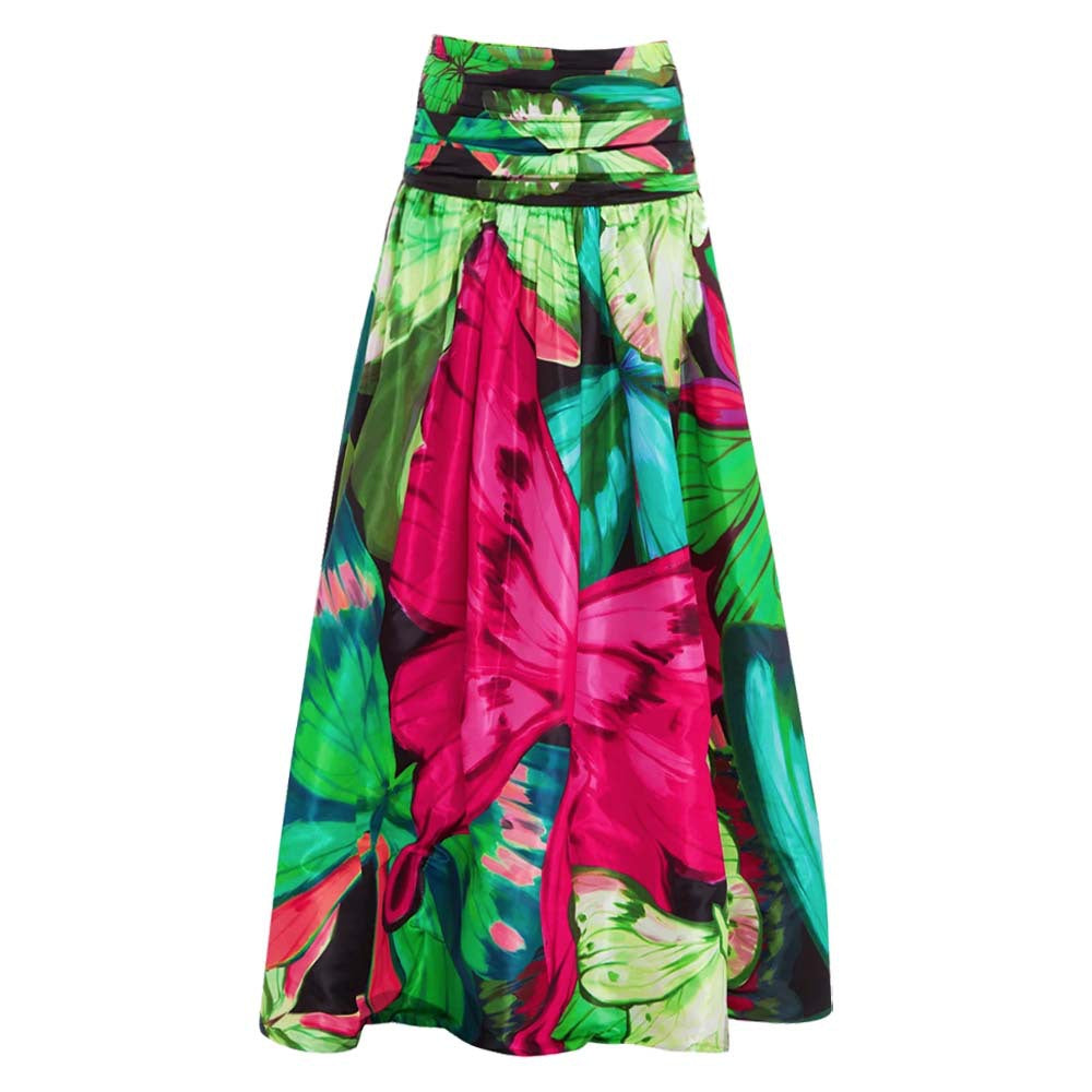 Butterfly Print Sleeveless One-Piece Skirt-Style Swimsuit Set for Women