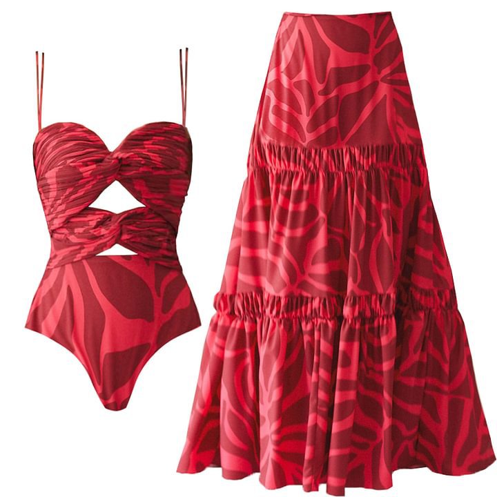 Printed Cut-out Sleeveless One-piece Swimwear for Women Beach Vacation