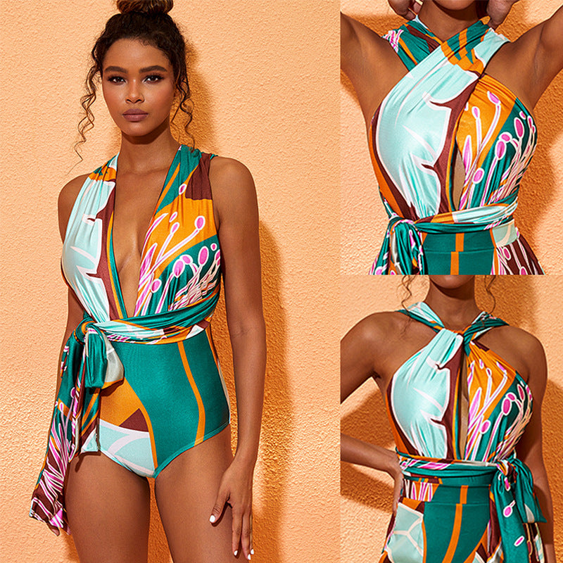Women's One-Piece Printed Neckless Swimsuit Multi-Wear Swimwear