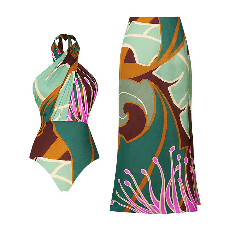 Women's One-Piece Printed Neckless Swimsuit Multi-Wear Swimwear