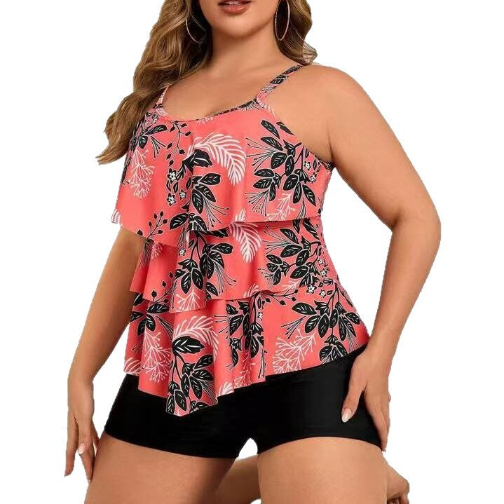 Loose camisole with ruffled edge printed Tankini