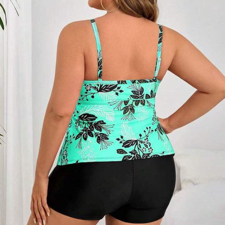 Loose camisole with ruffled edge printed Tankini