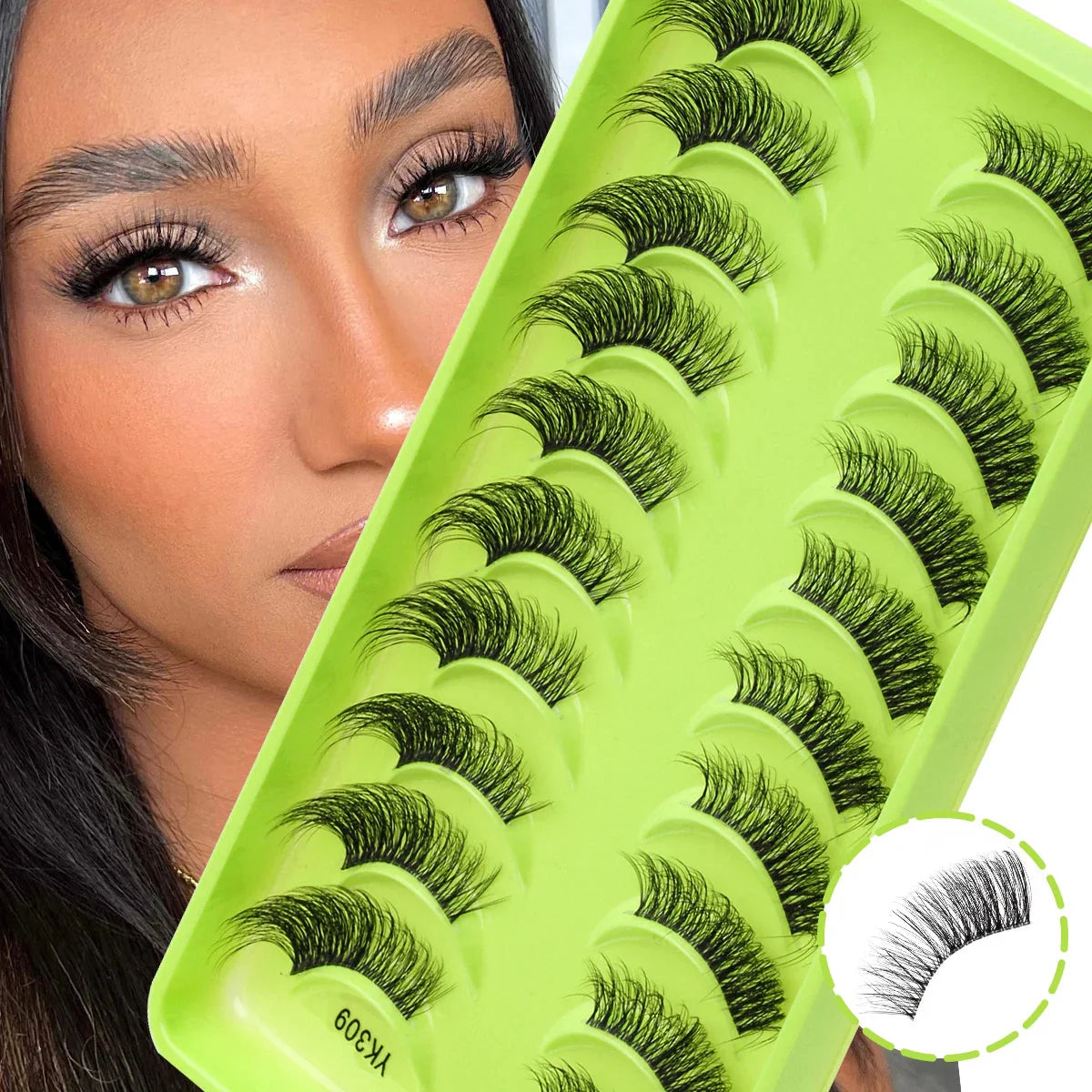 New Half Eyelashes 3D Cat Eye Lashes Clear Stem False Lashes
